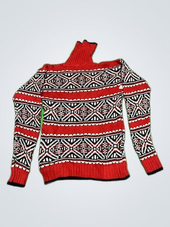 Red Patterned Knit Sweater