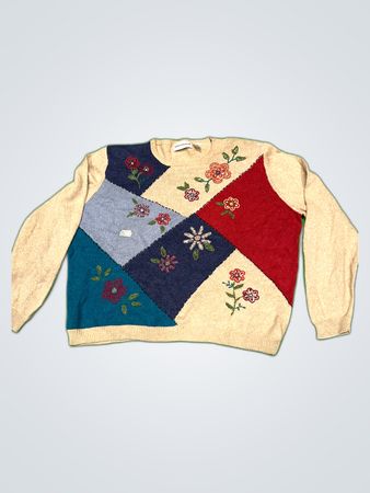 Alfred Dunner Floral Patchwork Knit Sweater