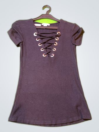 AMISU Black Lace-Up Ribbed Knit Top