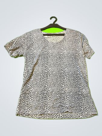 Woman Collection Gray Leopard Print V-Neck T-Shirt