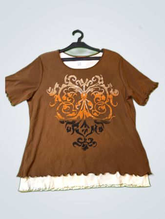 Brown T-Shirt with White Hem