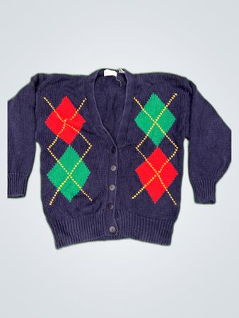 Just Sasha Navy Argyle Knit Cardigan