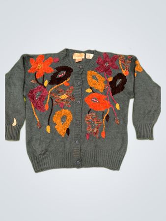 Jessie Smith Floral Embroidered Knit Cardigan