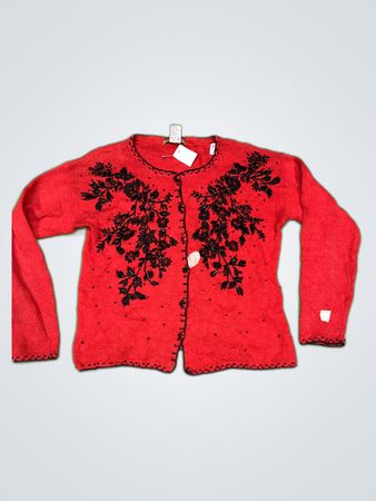 Schott Red Embroidered Knit Cardigan