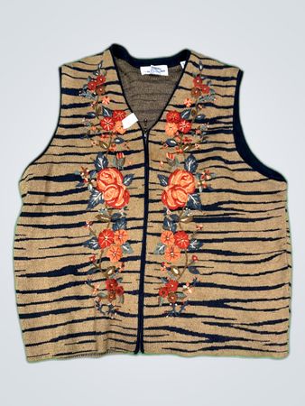 Alfred Dunner Embroidered Striped Knit Vest