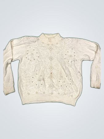Alfred Dunner Embroidered White Knit Sweater