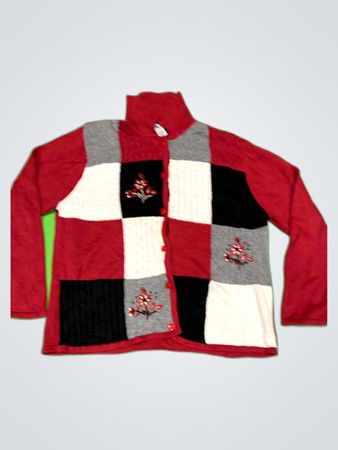 Bon Worth Red Patchwork Knit Cardigan