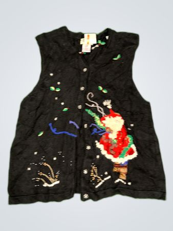 Susan Bristol Black Knitted Holiday Cardigan Vest