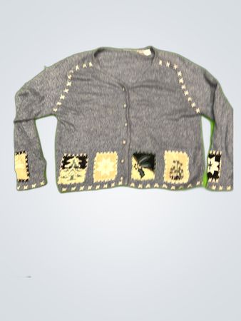 Grey Patchwork Knit Cardigan