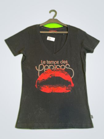 Le Temps Des Lèvres Closes Black Printed V-Neck T-Shirt