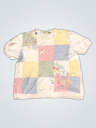 Shirley Wells Pastel Patchwork Knit Sweater