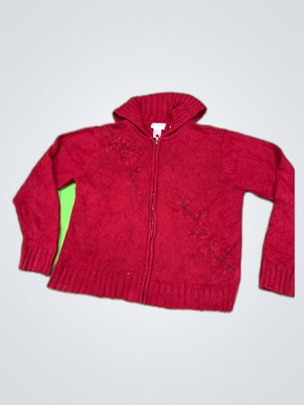 Crystal-Kobe Red Knit Zipper Sweater
