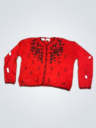 Carty St. Claire Red Embroidered Knit Cardigan