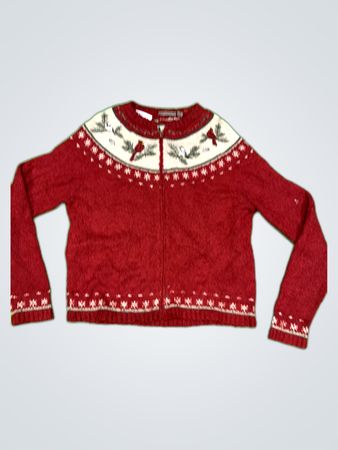Craft & Barrow Red Embroidered Zip Cardigan