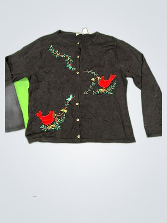 Black Embroidered Cardinal Sweater