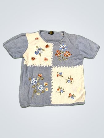 Salon Studio Embroidered Patchwork Knit Top