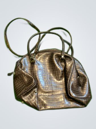 Kathy Ireland Brown Crocodile Embossed Handbag