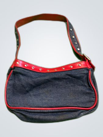 Denim Shoulder Bag with Red Studded Accents