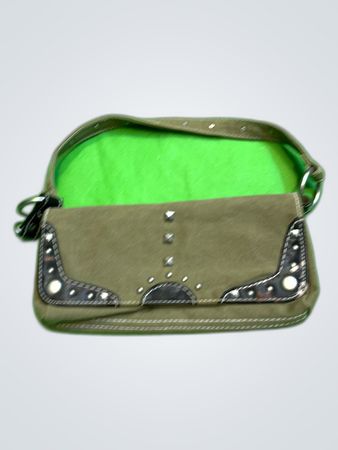Unbranded Khaki Canvas Studded Small Handbag