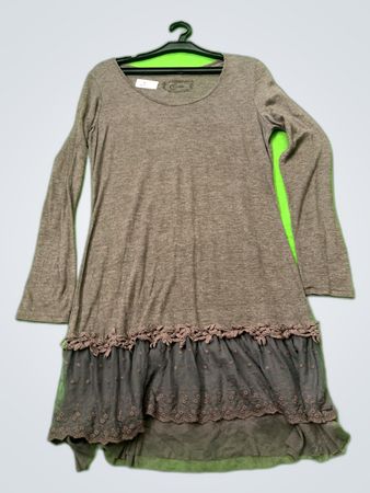 Gray Long Sleeve Ruffled Dress