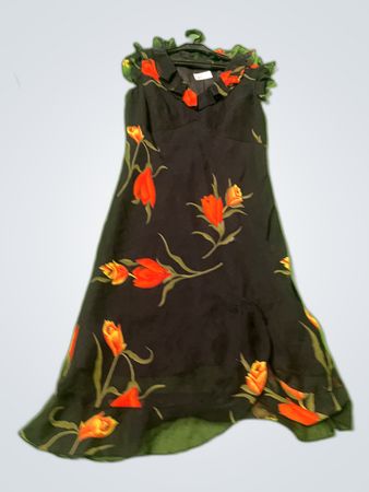 Black Floral Chiffon Midi Dress