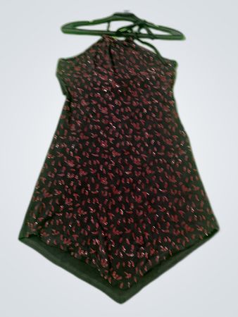 Pulsion Black Red Leaf Print Halter Mini Dress