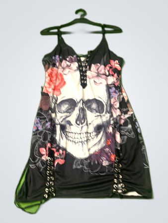 Black Skull and Floral Print Mini Dress