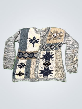 Knitted by Hand Multi-Color Geometric Cardigan