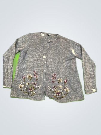 Cascade & Blues Grey Floral Knit Cardigan