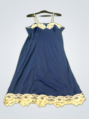 Navy Blue Lace Trim Slip Dress
