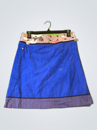 Unbranded Blue Denim Mini Skirt with Printed Waistband