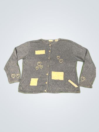 Christopher & Banks Gray Heart Patch Cardigan