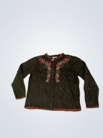 Croft & Barrow Black Embroidered Knit Cardigan
