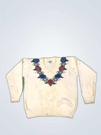 Alfred Dunner Floral Embroidered V-Neck Sweater