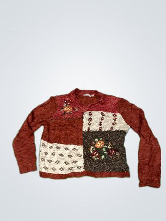 Embroidered Patchwork Knit Cardigan
