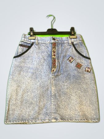 Denim Mini Skirt with Embroidered Patches