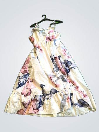 White Floral Print Spaghetti Strap Midi Dress