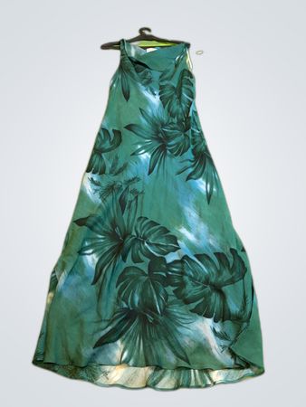 Donna Ricco Green Leaf Print Maxi Dress