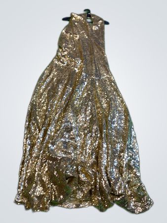 Gold Sequined Spaghetti Strap Maxi Dress