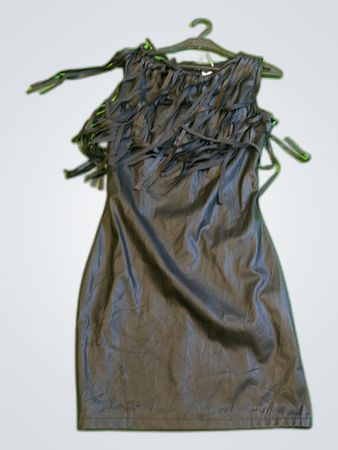 Free People Black Leather Fringe Mini Dress