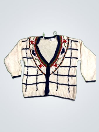 Unbranded Cream Knit Cardigan with Floral Embroidery