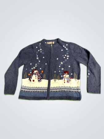 Croft & Barrow Petite Snowmen Knit Cardigan