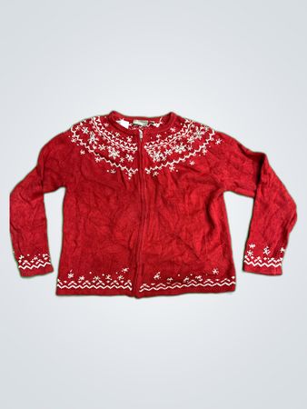Croft & Barrow Red Snowflake Knit Cardigan