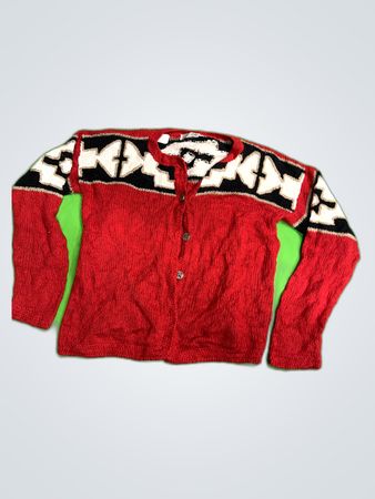 Caamano Red Geometric Knit Cardigan