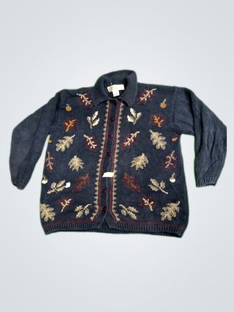 Chrysantheme Leaf Embroidered Knit Cardigan