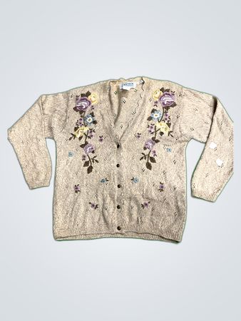 Jantzen Classics Floral Embroidered Knit Cardigan