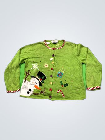 Tiara International Green Christmas Cardigan Sweater