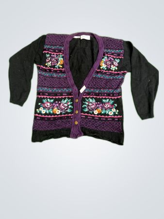 Jantzen Classics Purple Floral Knit Cardigan