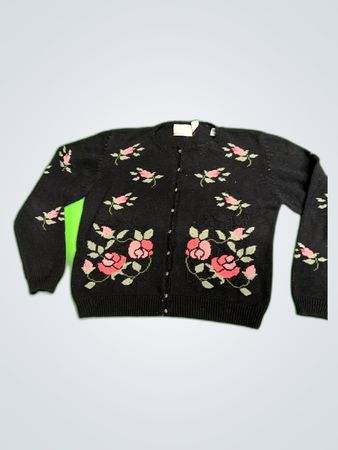 Susan Bristol Components Hand-Embroidered Rose Cardigan