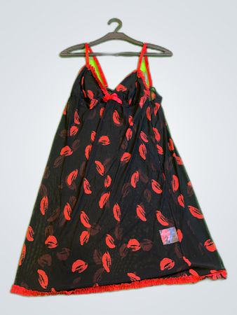 Black Chemise with Red Lips Print